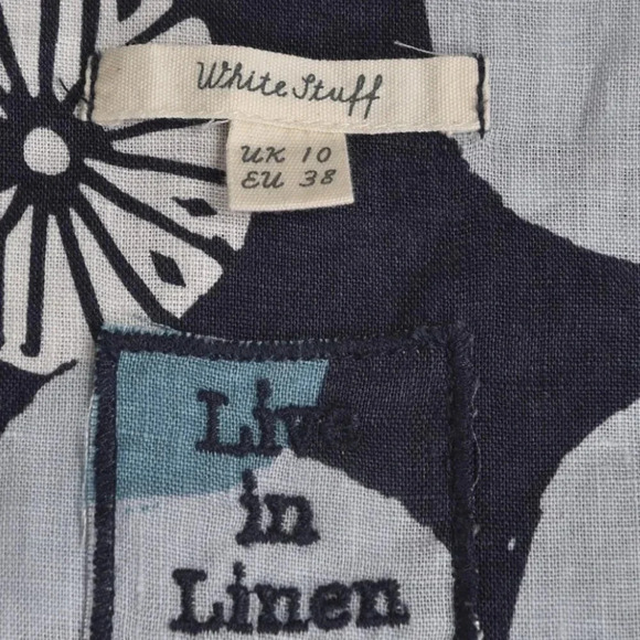 White Stuff Linen Tunic Top Shirt Blue Polka Dot Floral Size 6 - Picture 9 of 12